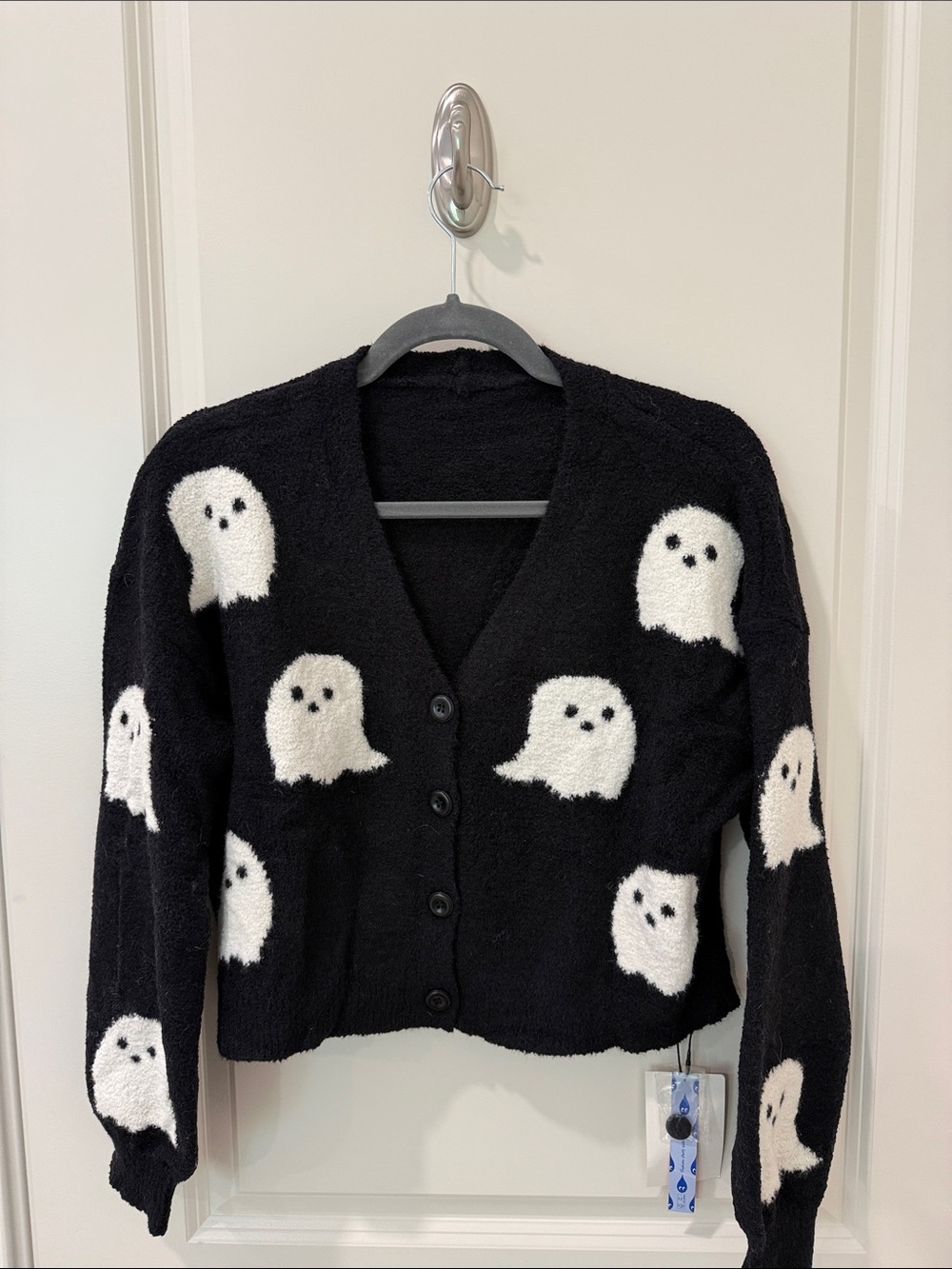 Cider Black & white Ghost Print Button-Up Women's Sweater Cardigan size m